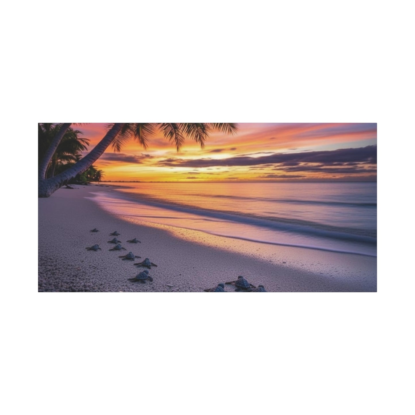 Sunset baby Turtles Canvas wall art - Nursery Beach Ocean