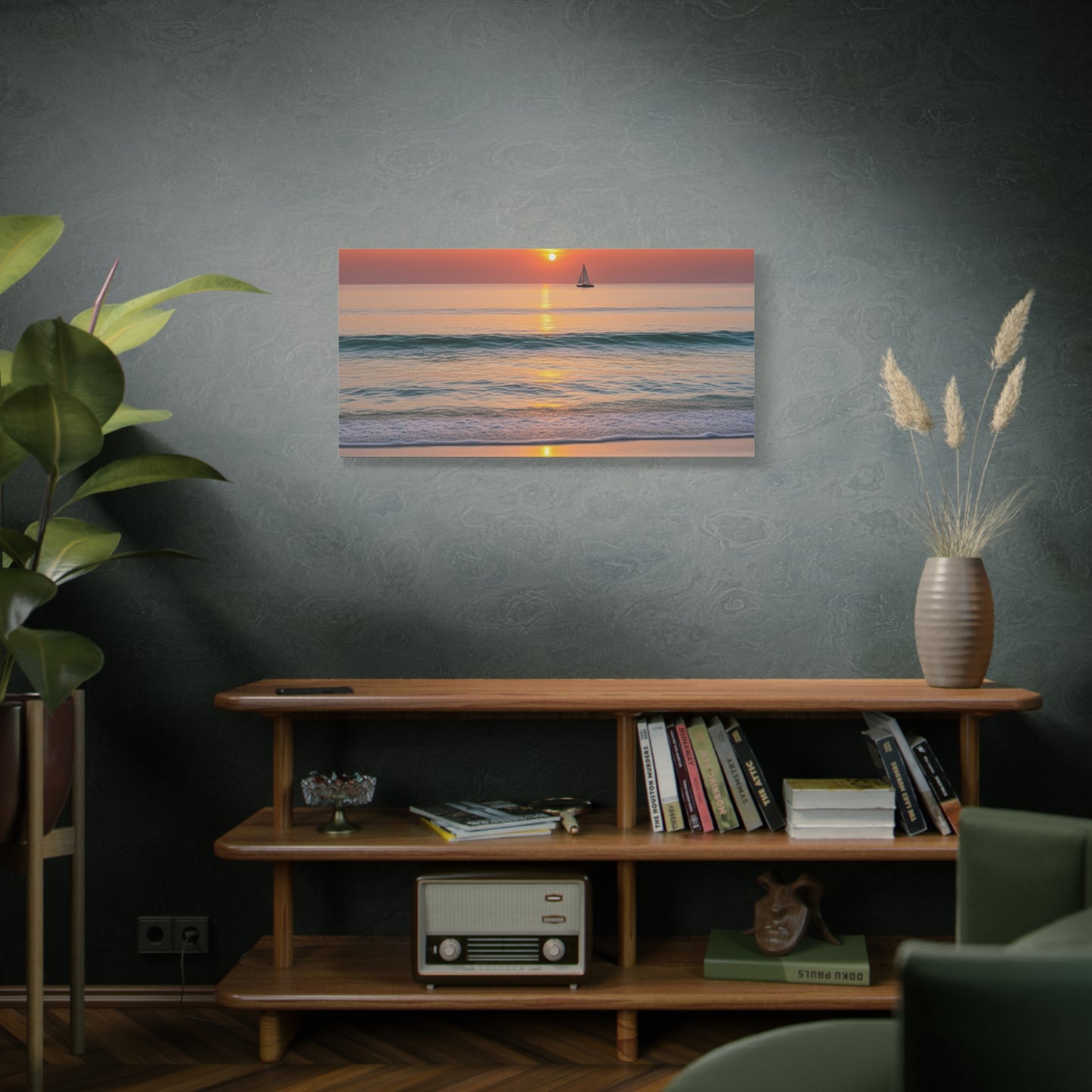 Peaceful Beach Sunset Canvas - Calming Footprints &amp; Seashells Wall Art for Bedroom