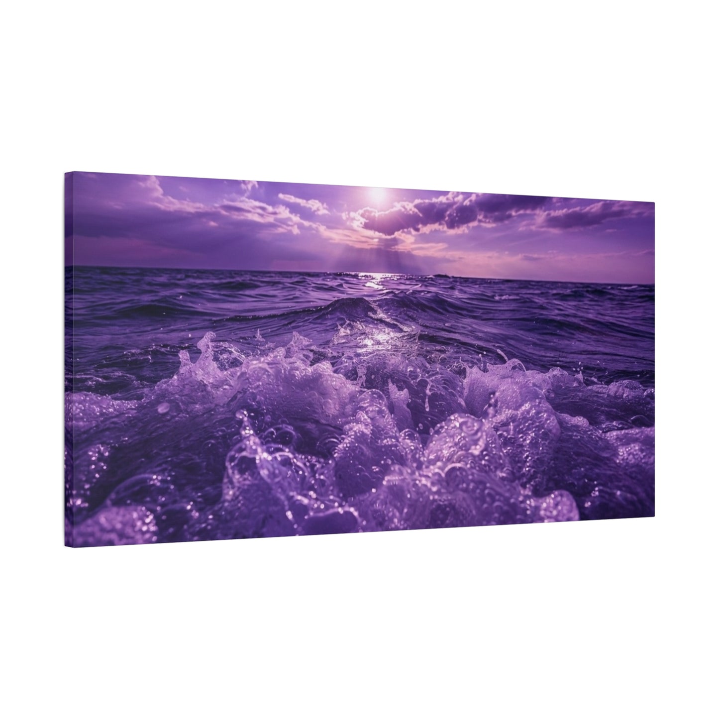 Romantic Purple Ocean Sunrise Matte Canvas Wall Art — Stretched 1.25"