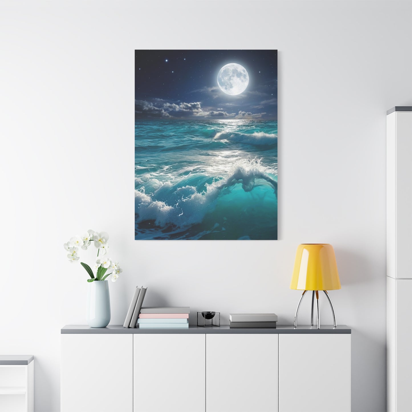 Tranquil Ocean Moonlight Canvas - Calming Blue Waves Wall Art for Bedroom