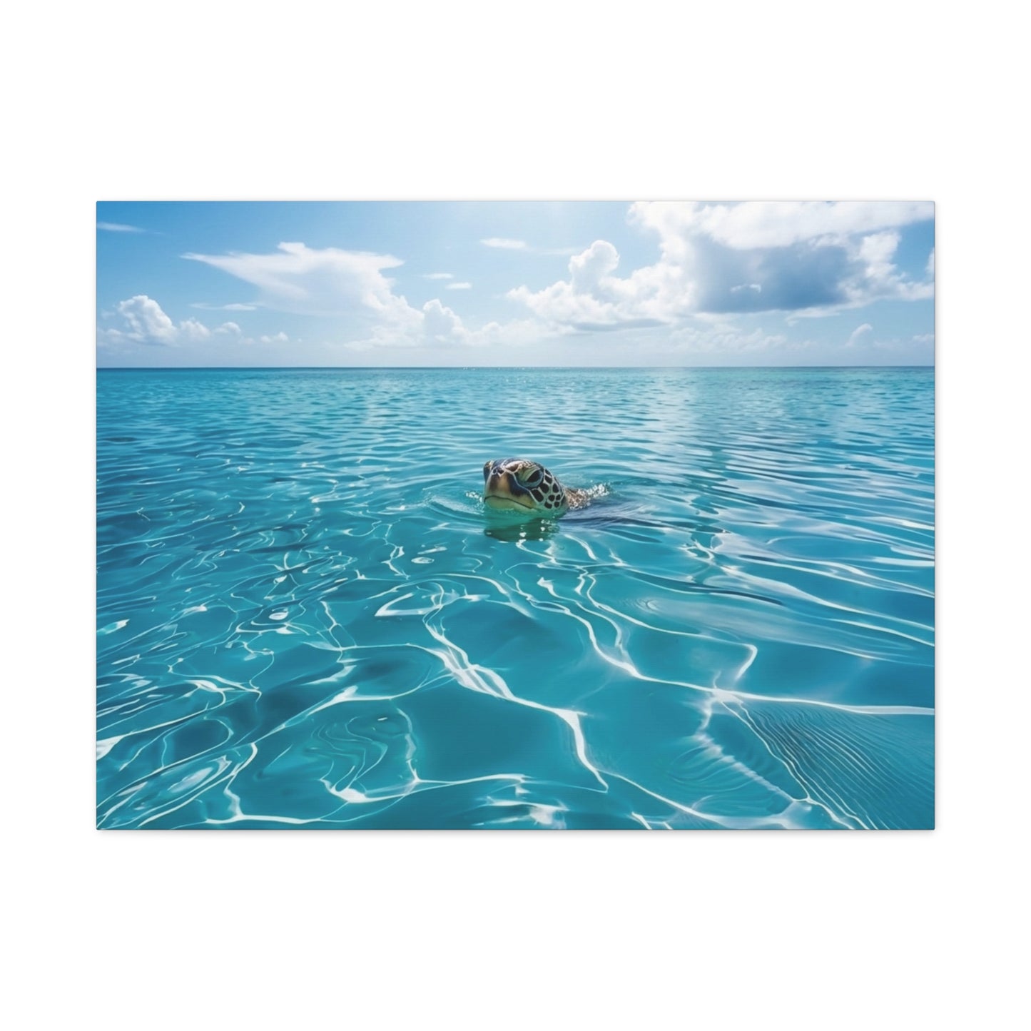 Blue crystal Sea with Turtle Canvas Wall Art - Matte Stretched