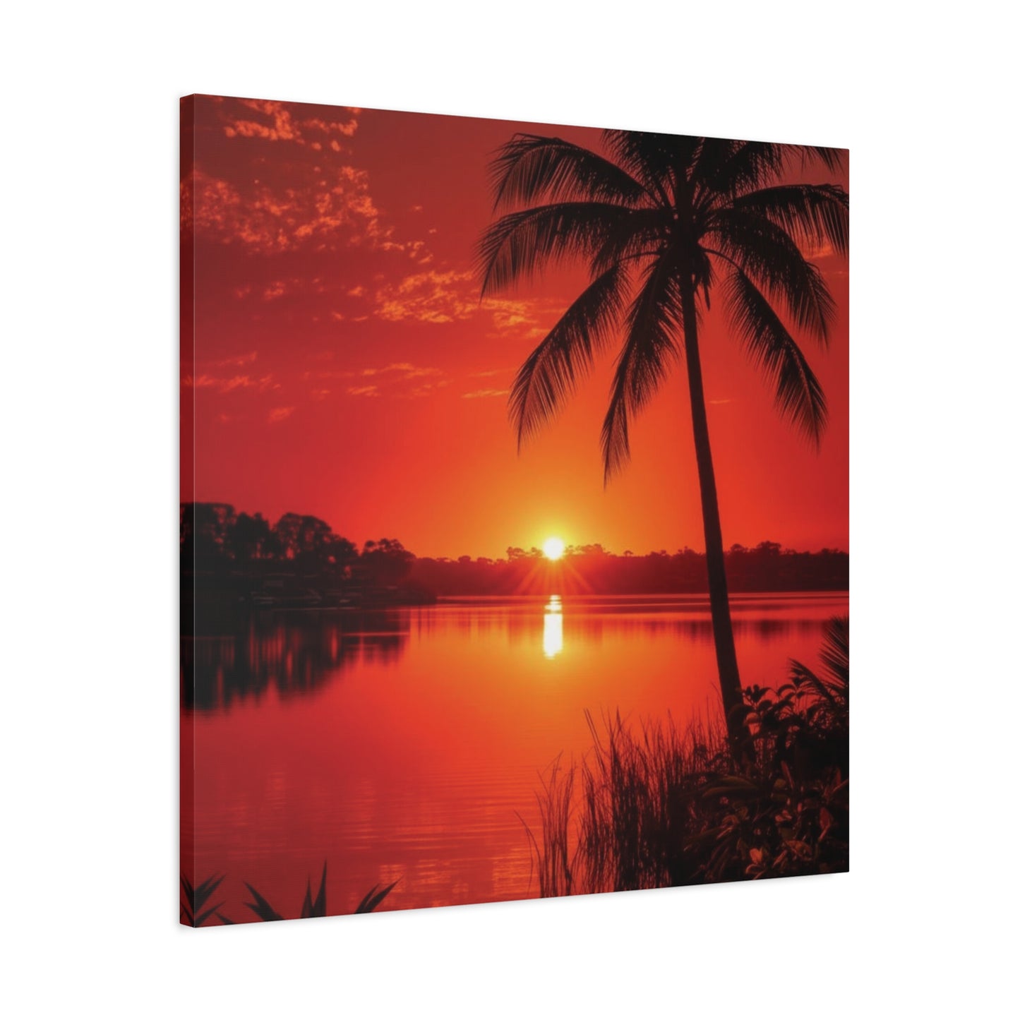 Coastal Red sunset over Ocean Canvas Wall Art - Matte Print