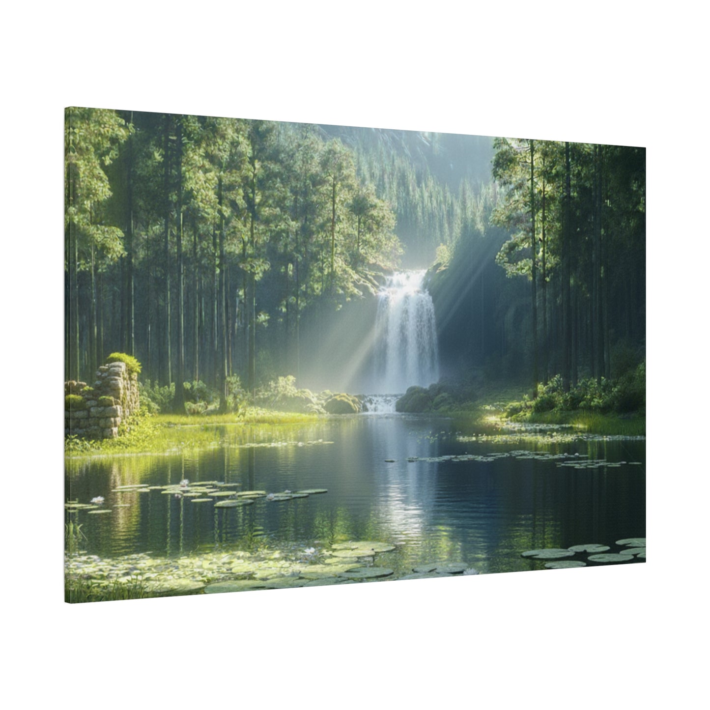 Tranquil Waterfalls in a Tropical Lush Green Forest Canvas Wall Art