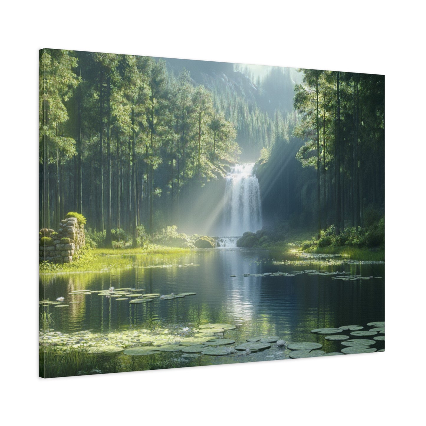 Tranquil Waterfalls in a Tropical Lush Green Forest Canvas Wall Art