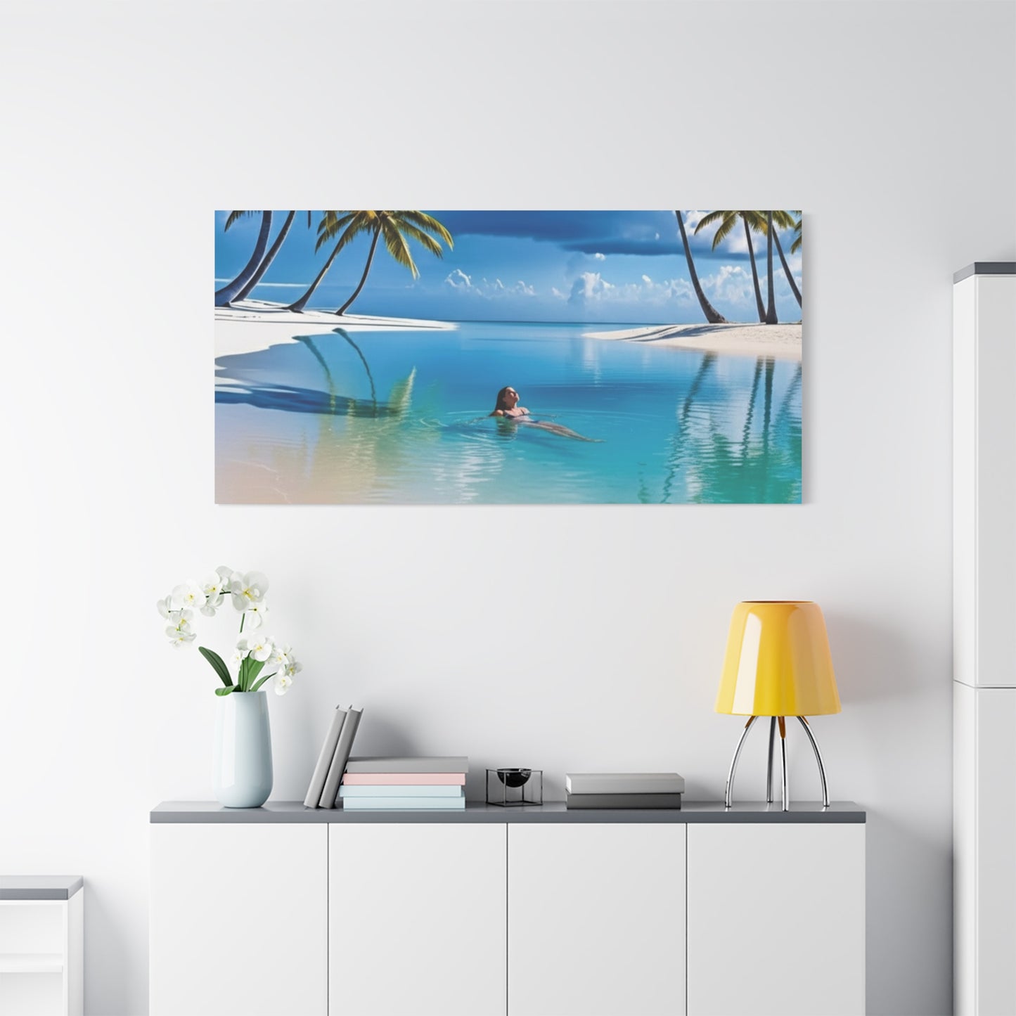 Relaxing Tropical Beach Canvas - Peaceful Palm Trees Wall Art for Bedroom & Bathroom