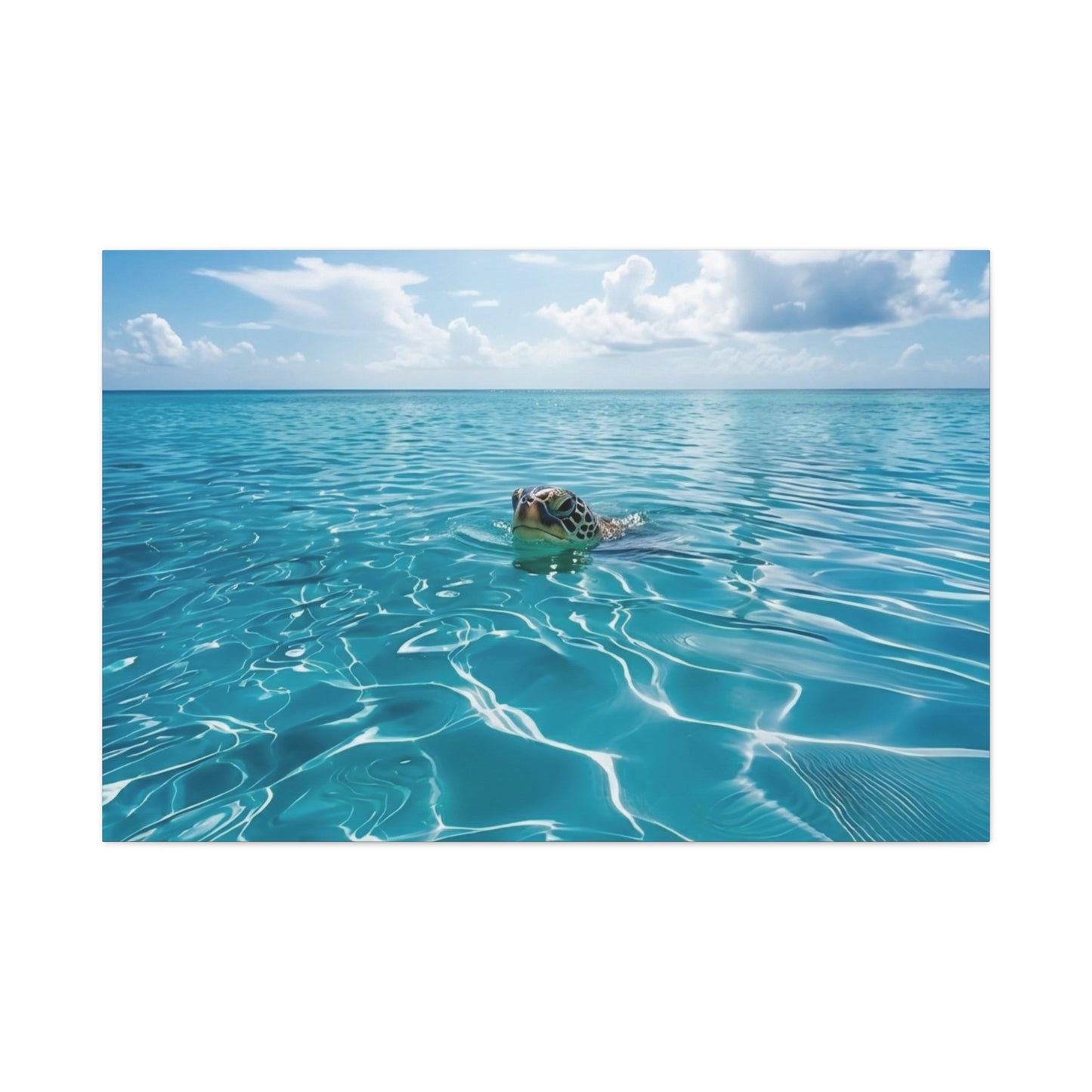 Blue crystal Sea with Turtle Canvas Wall Art - Matte Stretched