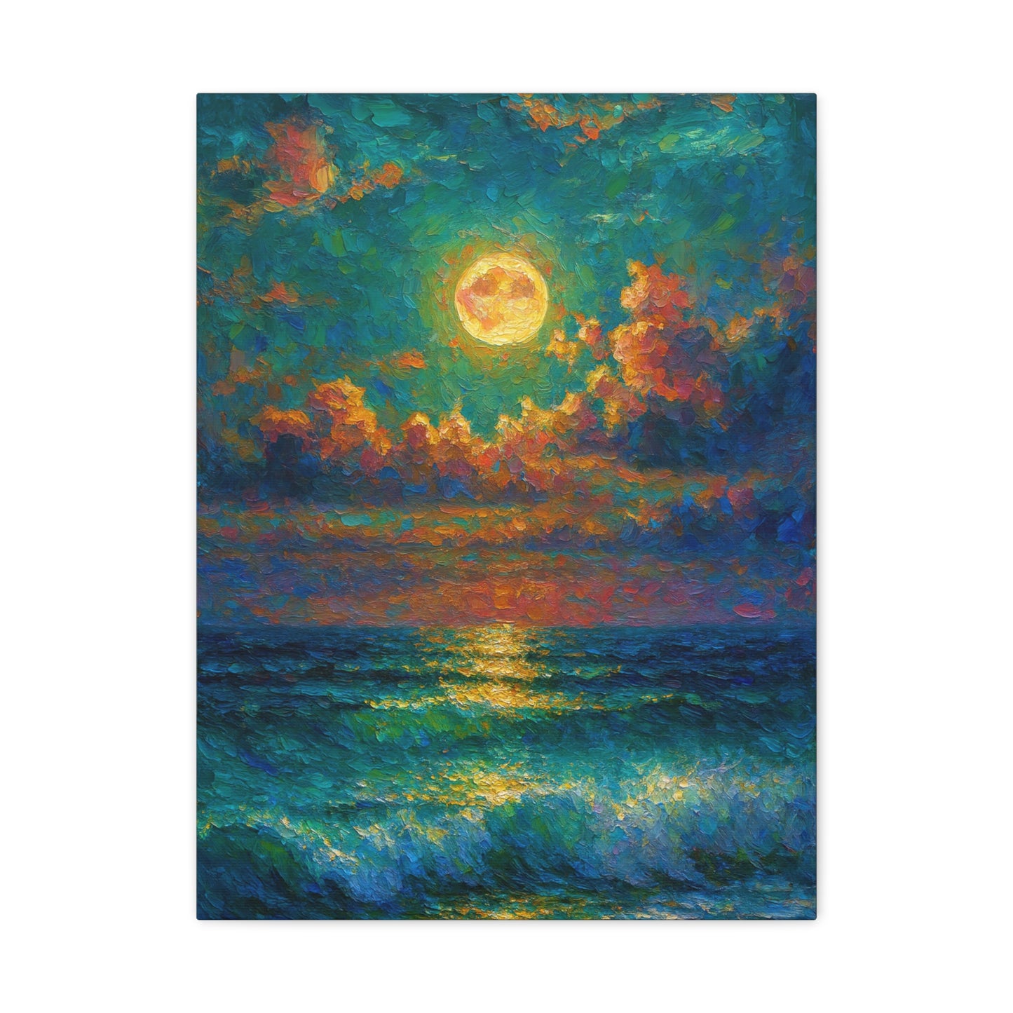 Calming Coastal Sunset Canvas - Peaceful Ocean Moonlight Wall Art for Bedroom