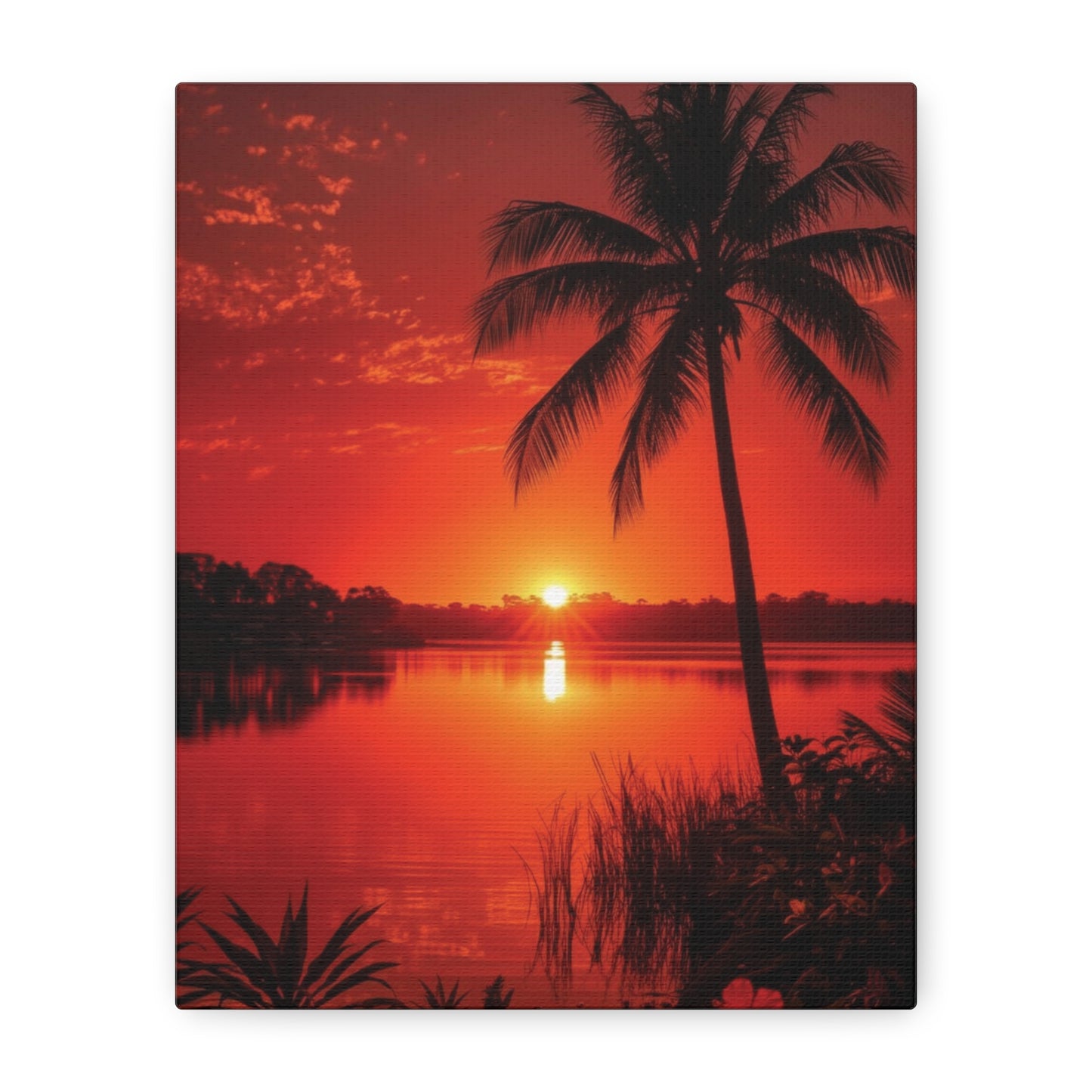 Coastal Red sunset over Ocean Canvas Wall Art - Matte Print