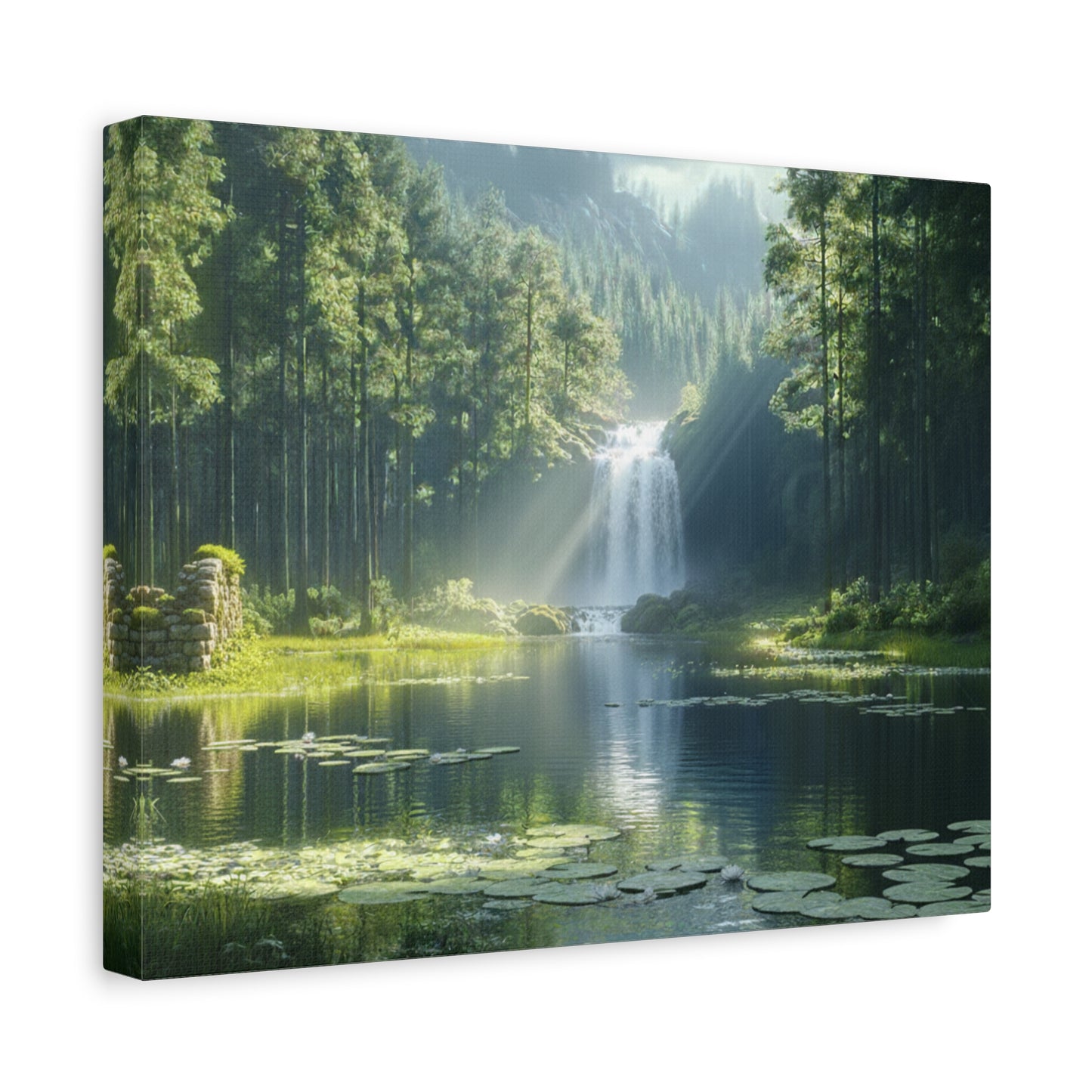 Tranquil Waterfalls in a Tropical Lush Green Forest Canvas Wall Art