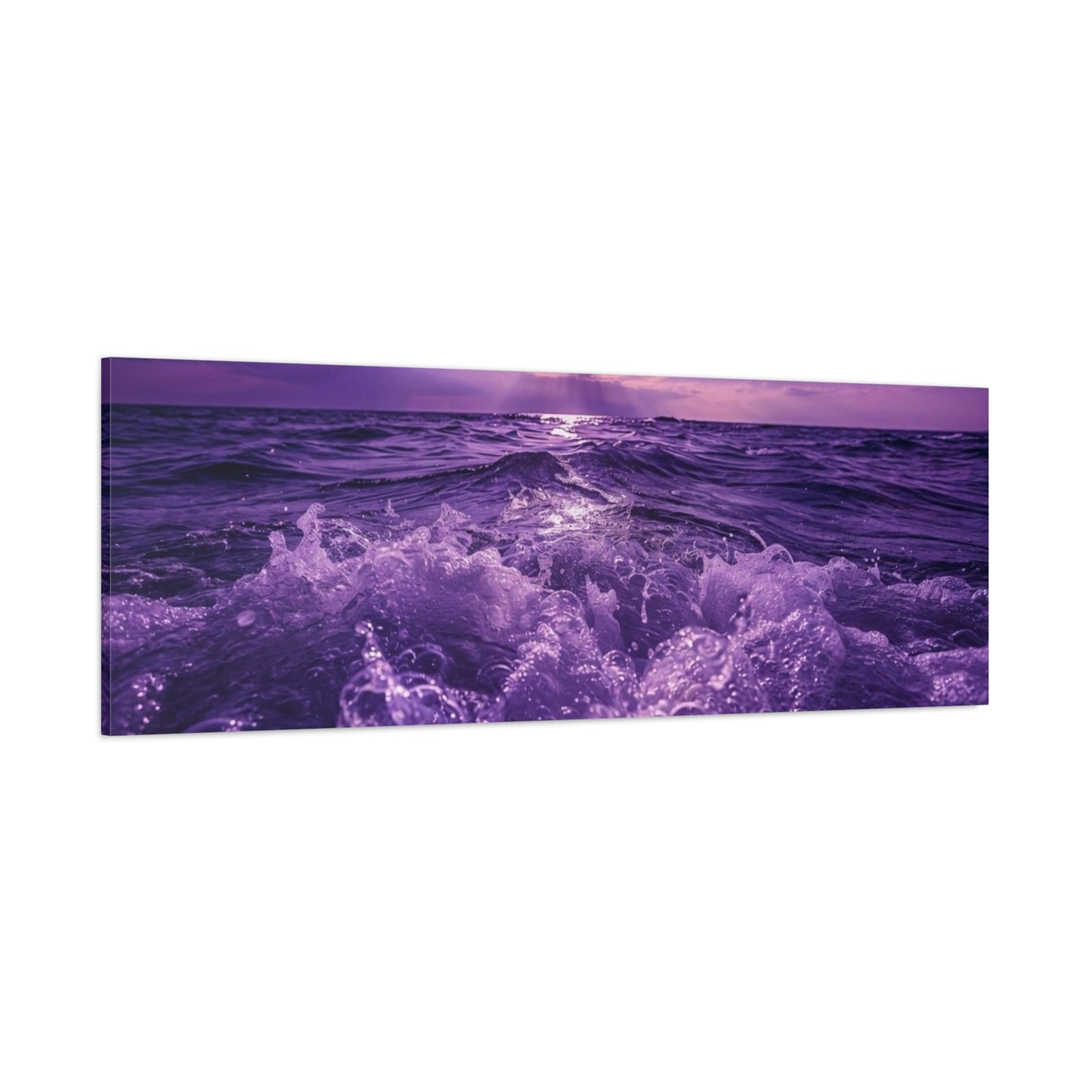 Romantic Purple Ocean Sunrise Matte Canvas Wall Art — Stretched 1.25"