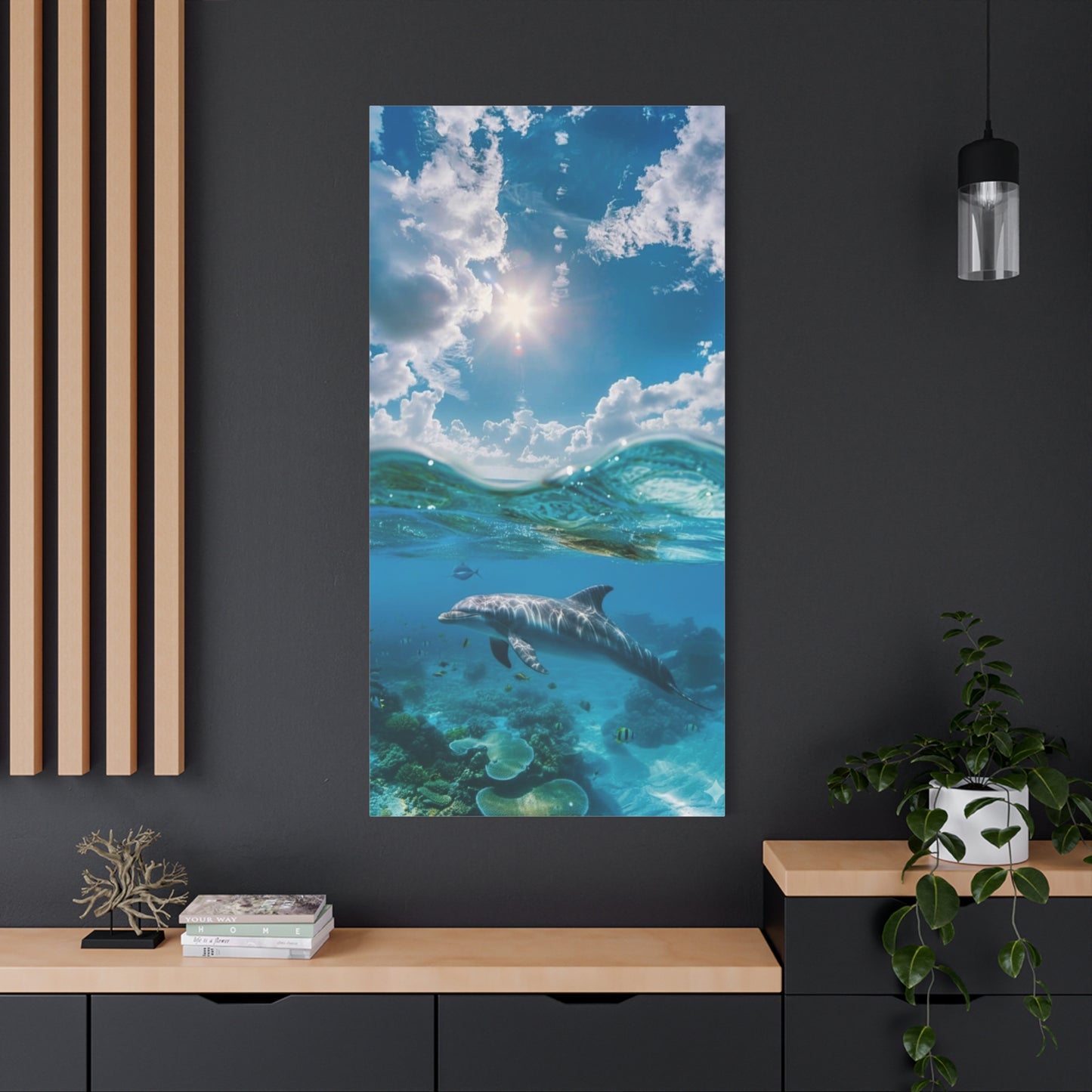 Underwater Dolphin at play Canvas Wall Art - Matte Stretched