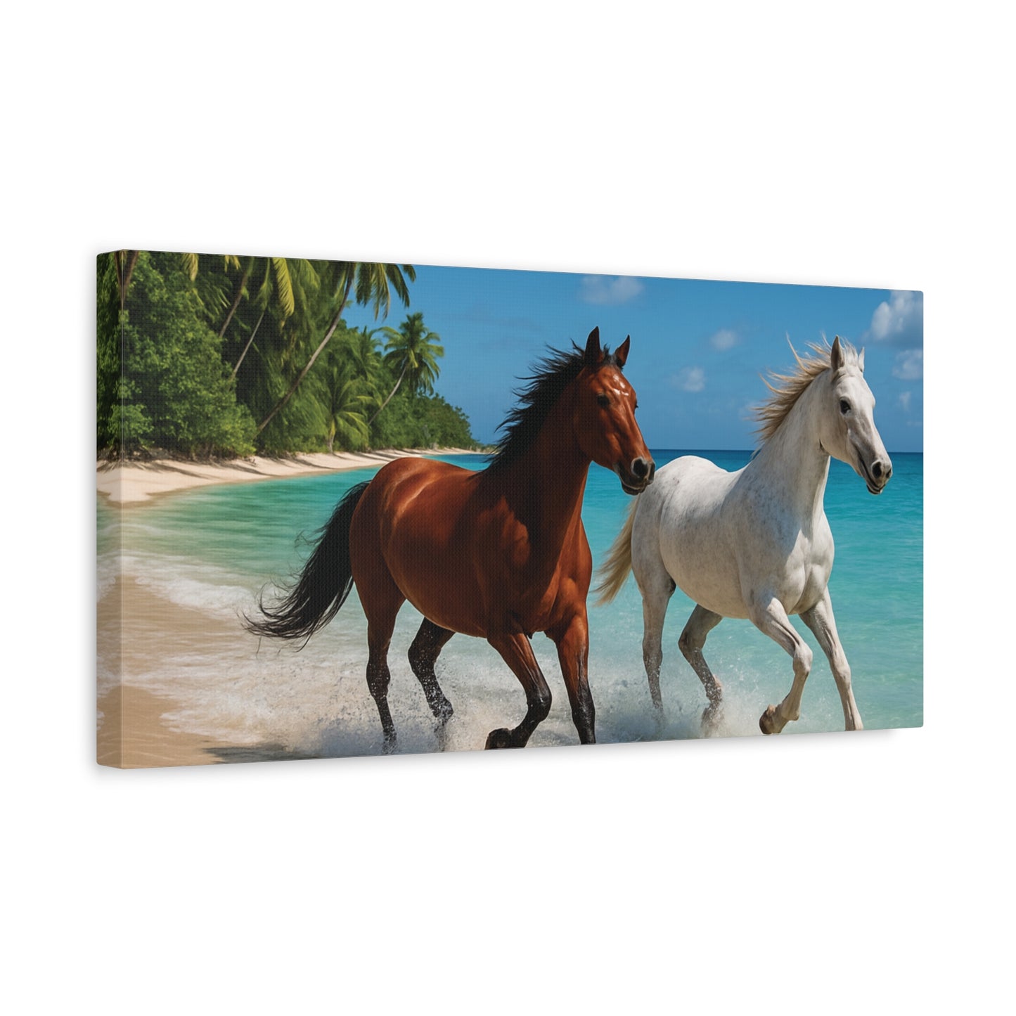 Horses Running free on Beach Canvas wall art - Matte Print