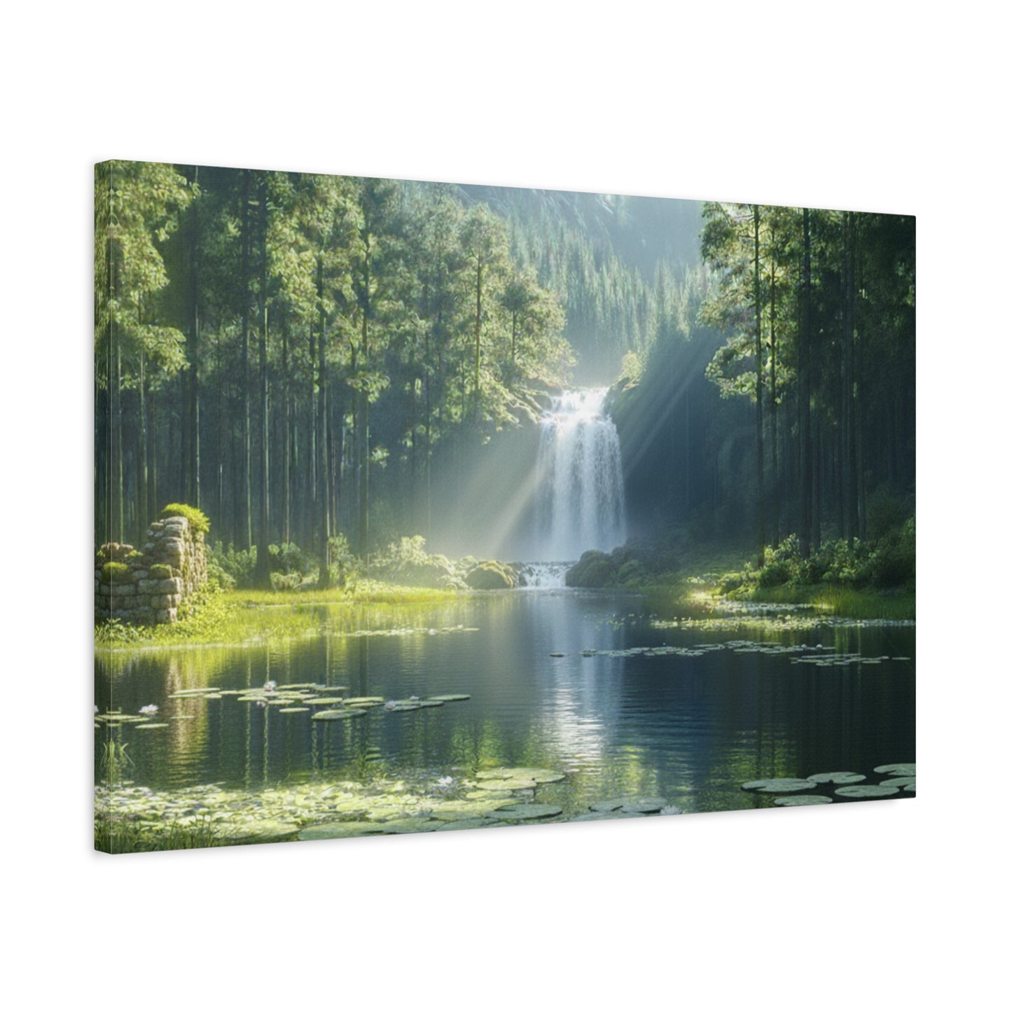 Tranquil Waterfalls in a Tropical Lush Green Forest Canvas Wall Art