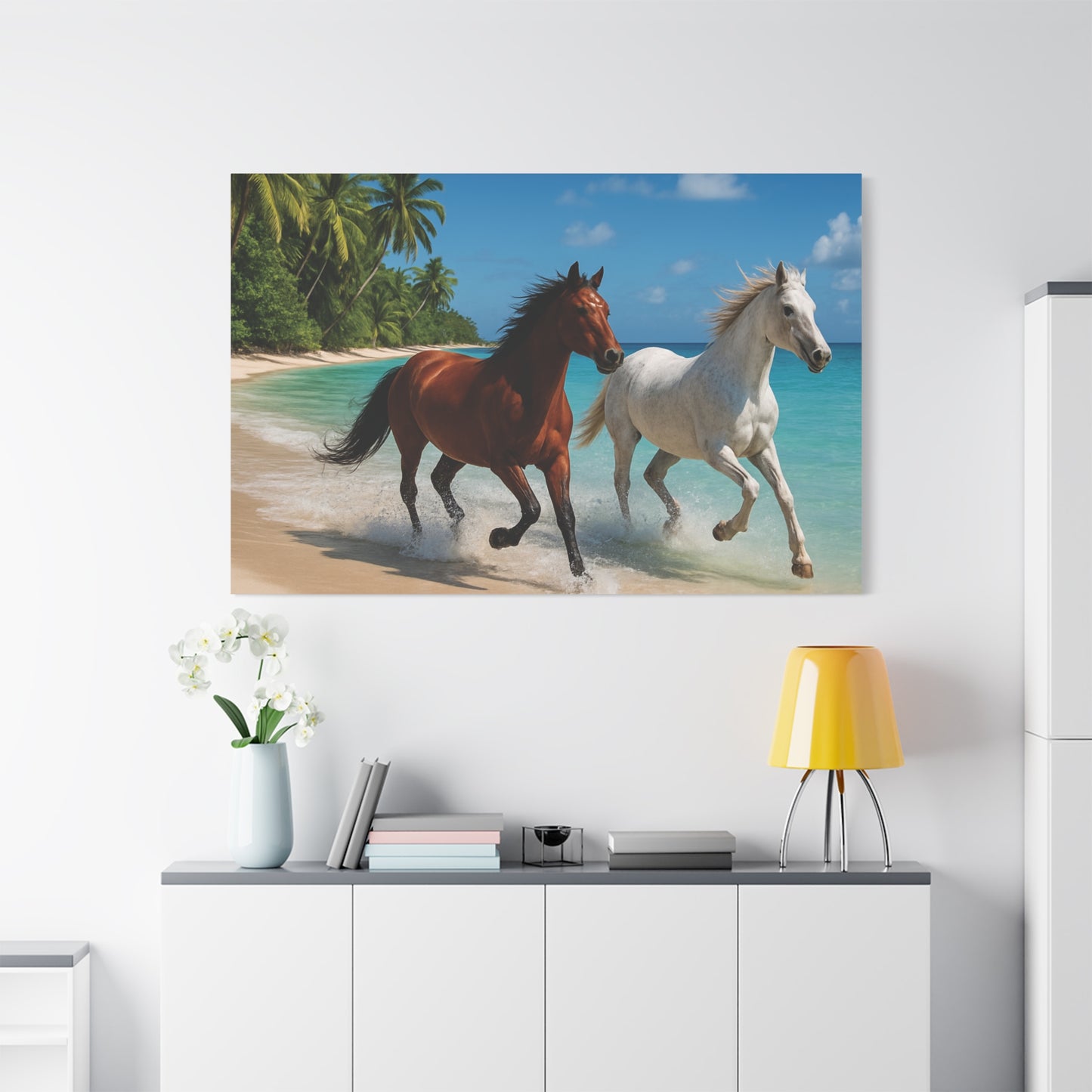 Horses Running free on Beach Canvas wall art - Matte Print