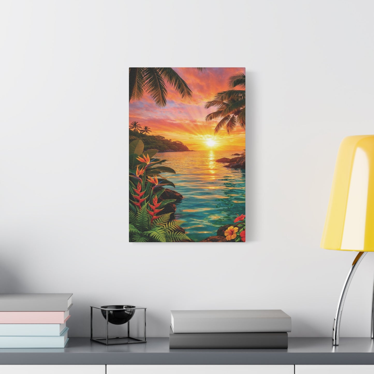 Tropical Sunrise over ocean Canvas Wall Art -  Matte Stretched Print
