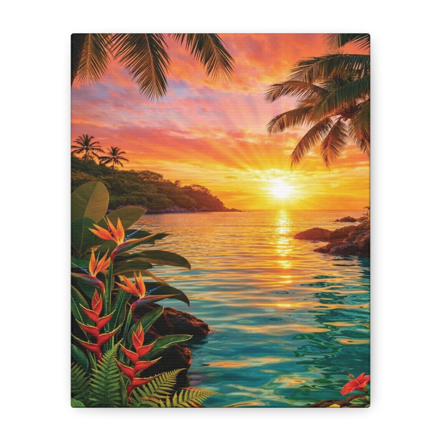 Tropical Sunrise over ocean Canvas Wall Art -  Matte Stretched Print