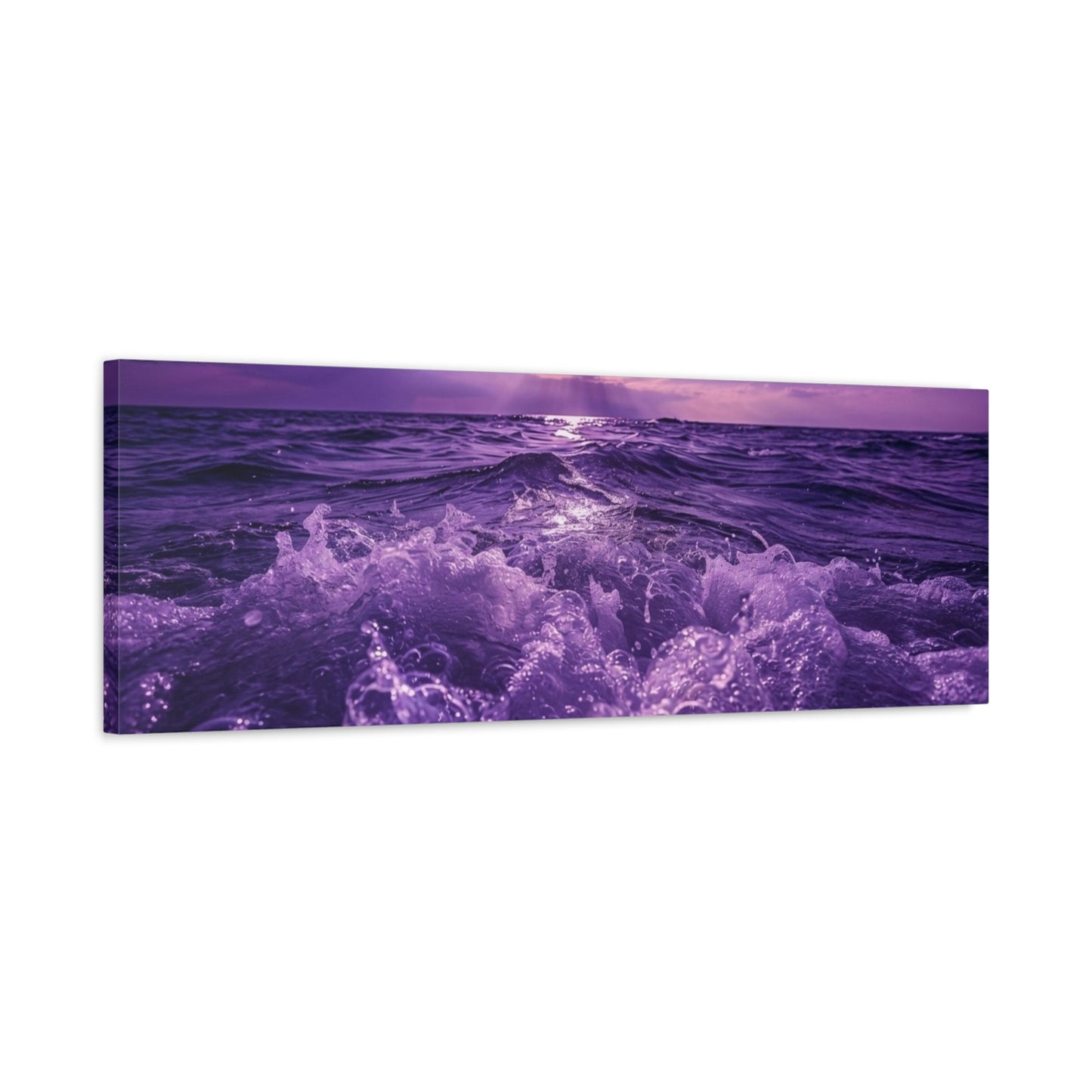 Romantic Purple Ocean Sunrise Matte Canvas Wall Art — Stretched 1.25"