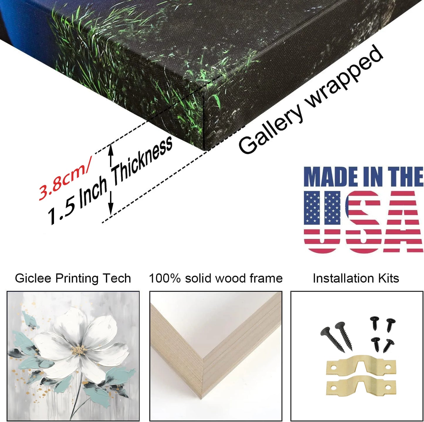 1PC Canvas Printed Stretch Frame Christmas Wall Decoration Flowers Still Life Watercolor Home Wall Art Christmas Gift