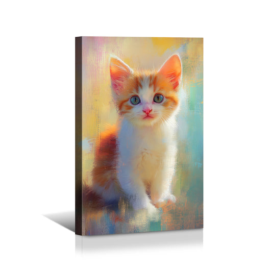 Abstract Cat Art: Colorful Cute Animal Canvas Printing Mural Wall Art Home Vacation Products Bold Decoration