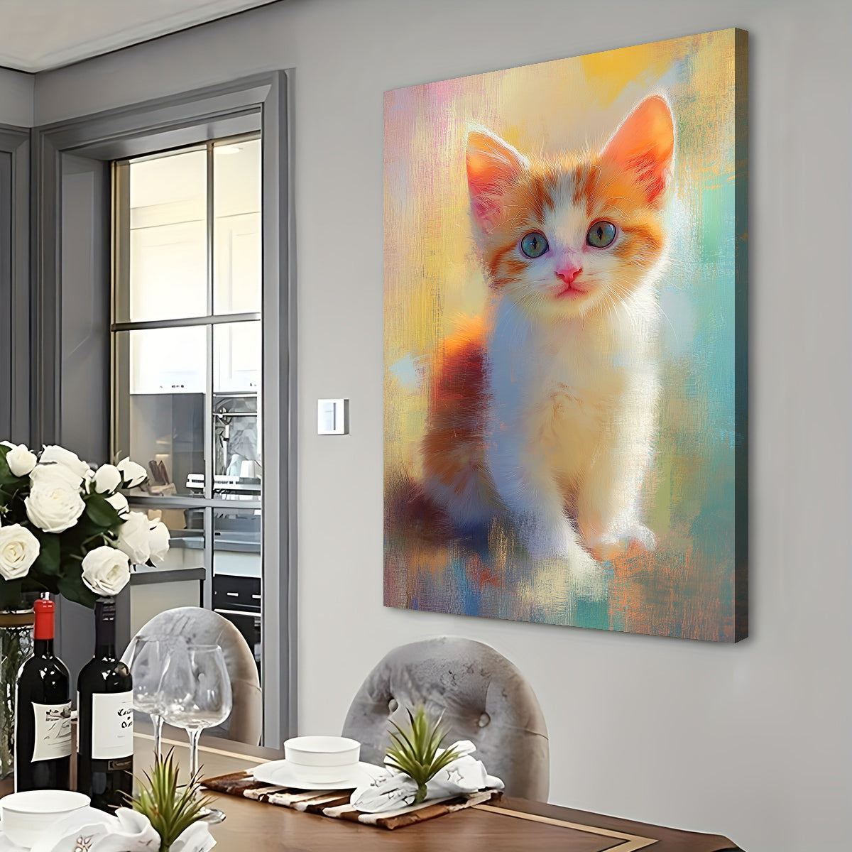 Abstract Cat Art: Colorful Cute Animal Canvas Printing Mural Wall Art Home Vacation Products Bold Decoration