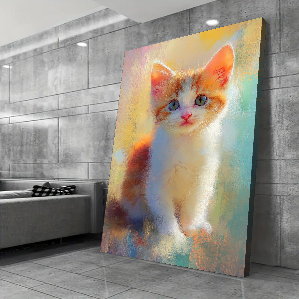 Abstract Cat Art: Colorful Cute Animal Canvas Printing Mural Wall Art Home Vacation Products Bold Decoration