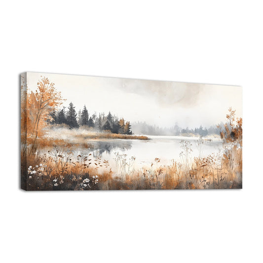 Autumn Lake Landscape Canvas Print Wall Art: Nature-Inspired Wall Decor for Living Room Elegant Room Decoration 1.5in Thickness